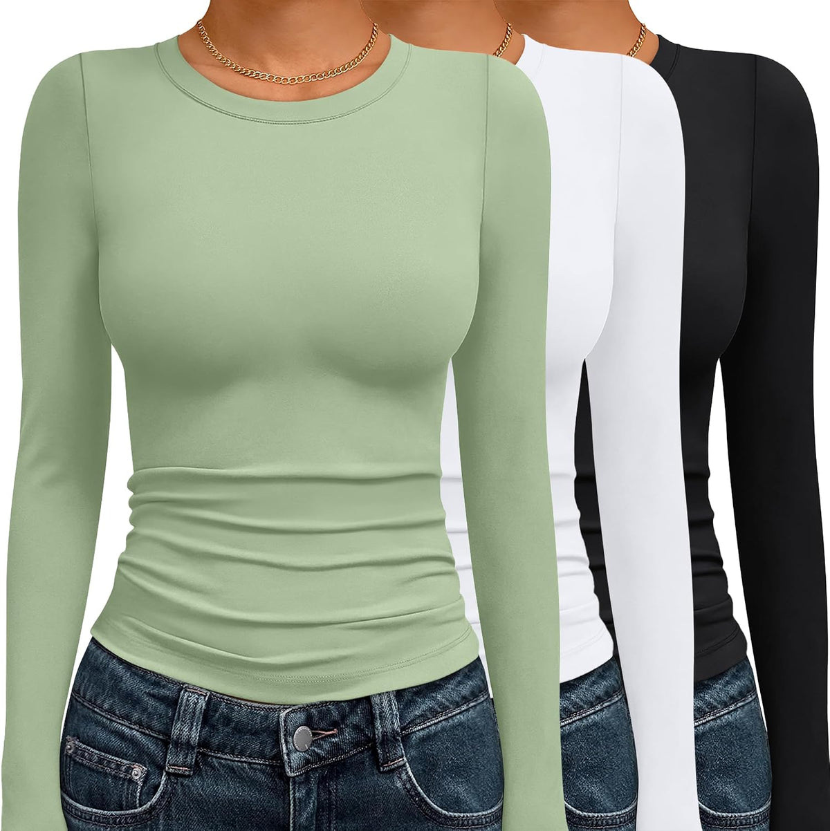 AUTOMET 3 Pack Womens Long Sleeve Basic Shirts Underscrub Compression Tops