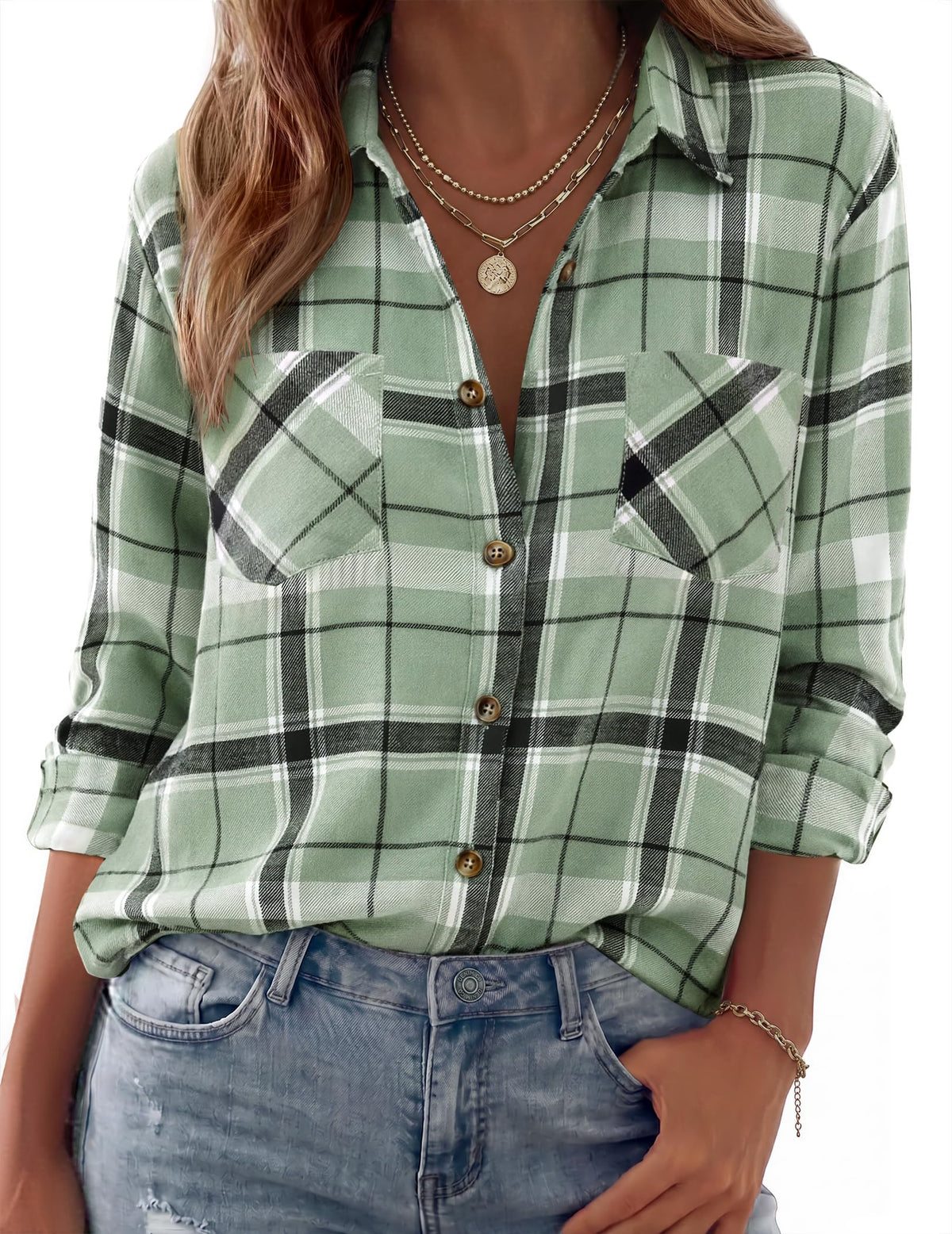 Zeagoo Womens Flannel Shirts Long Sleeve Button Down Casual Fall Plaid Top