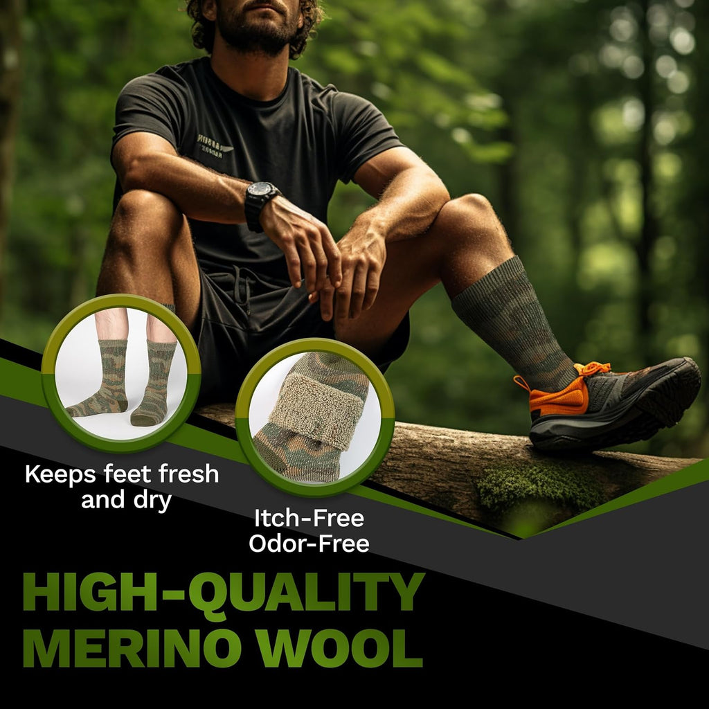 Alvada Mens Merino Wool Crew Socks Thermal and Warm Socks for Winter Work Hiking Running 3 Pairs
