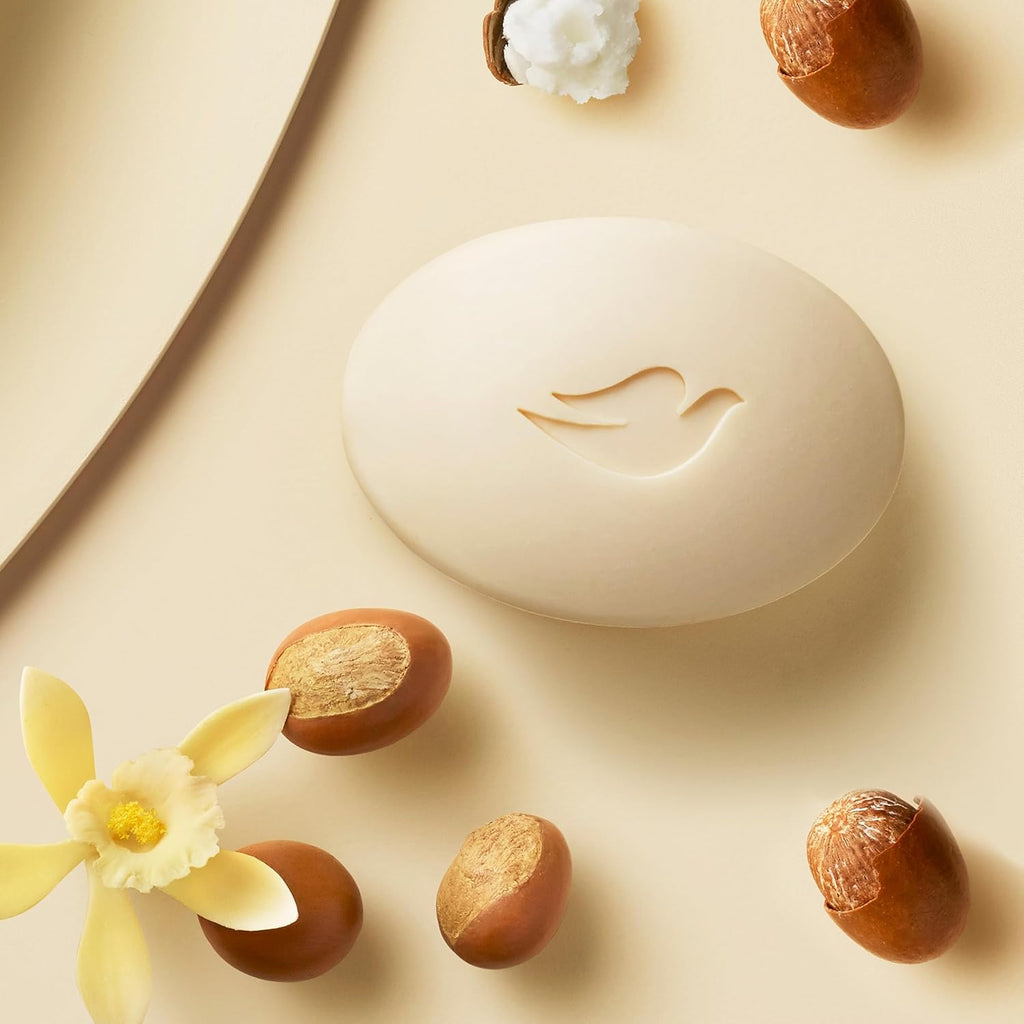Dove Beauty Bar Soap Shea Butter, 8 Bars for Nourished, Radiant Skin, Enriches Skin 3.75 oz