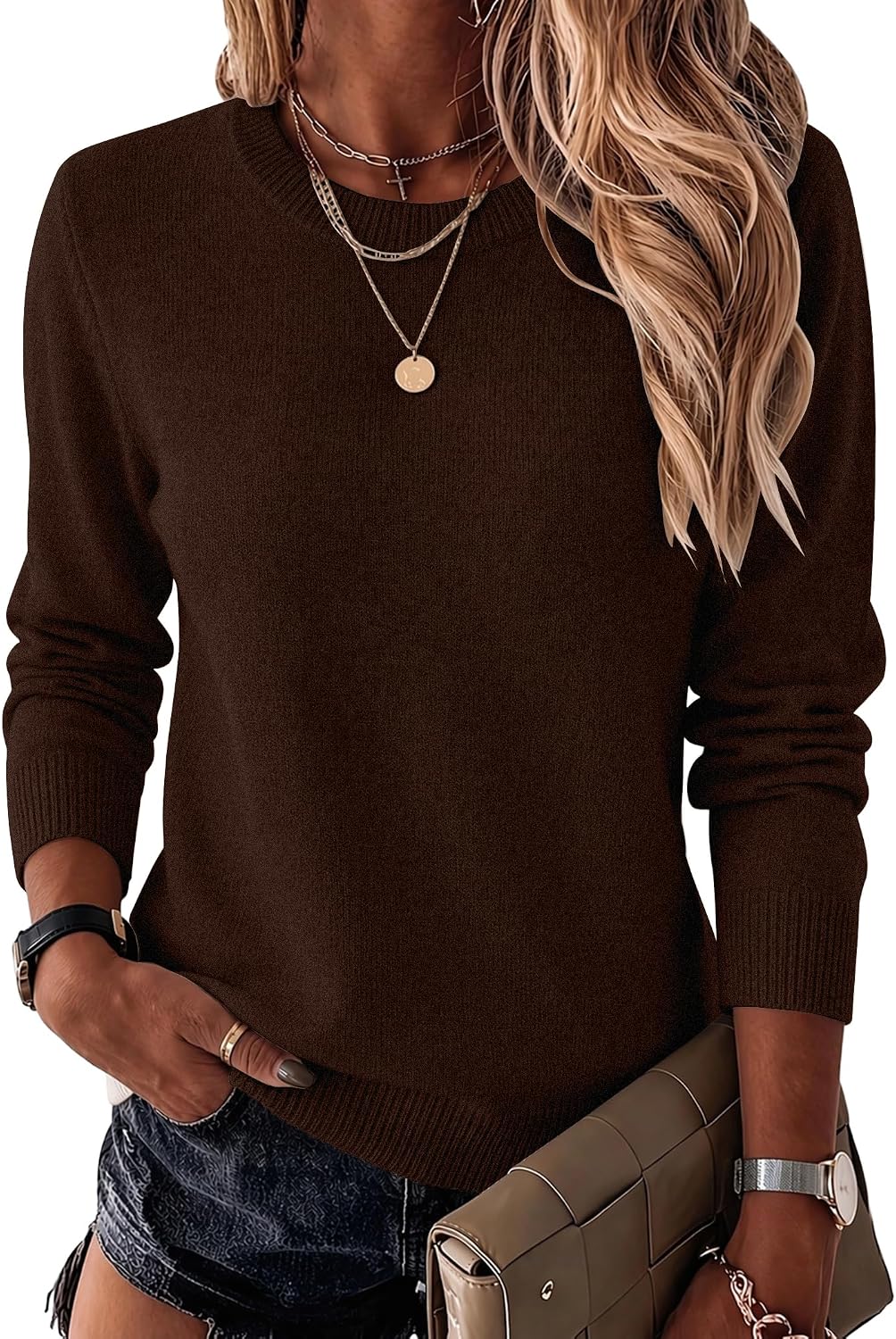 Zeagoo Womens Wool Blend Sweater Crewneck Long Sleeve Tops Fashion Clothing