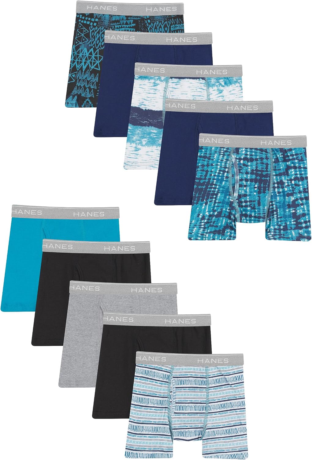 Hanes Boys' Boxer Briefs, Moisture-wicking Underwear for Boys & Toddlers, Assorted, 10 Or 12 Pack