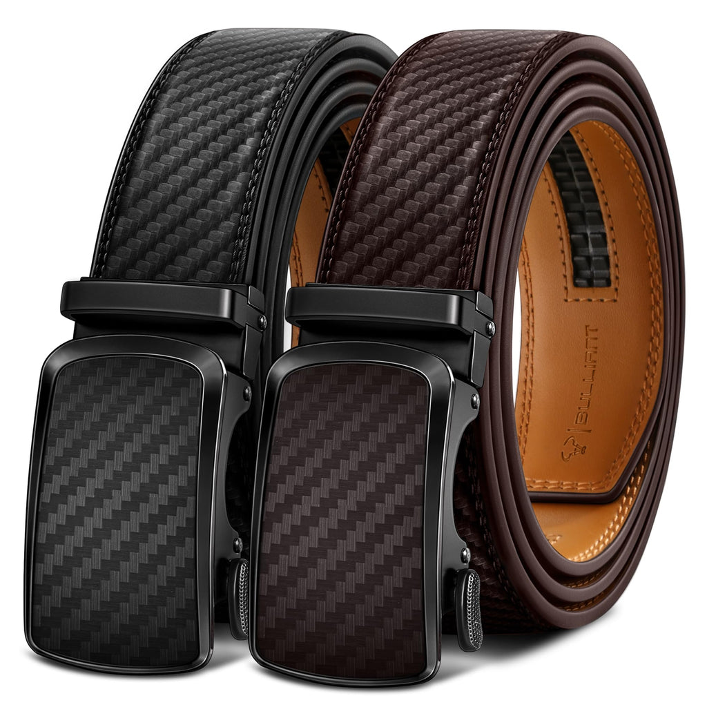 BULLIANT Men's Ratchet Leather Belt Trimmable 2Pack 1 3/8"-Gift Boxed