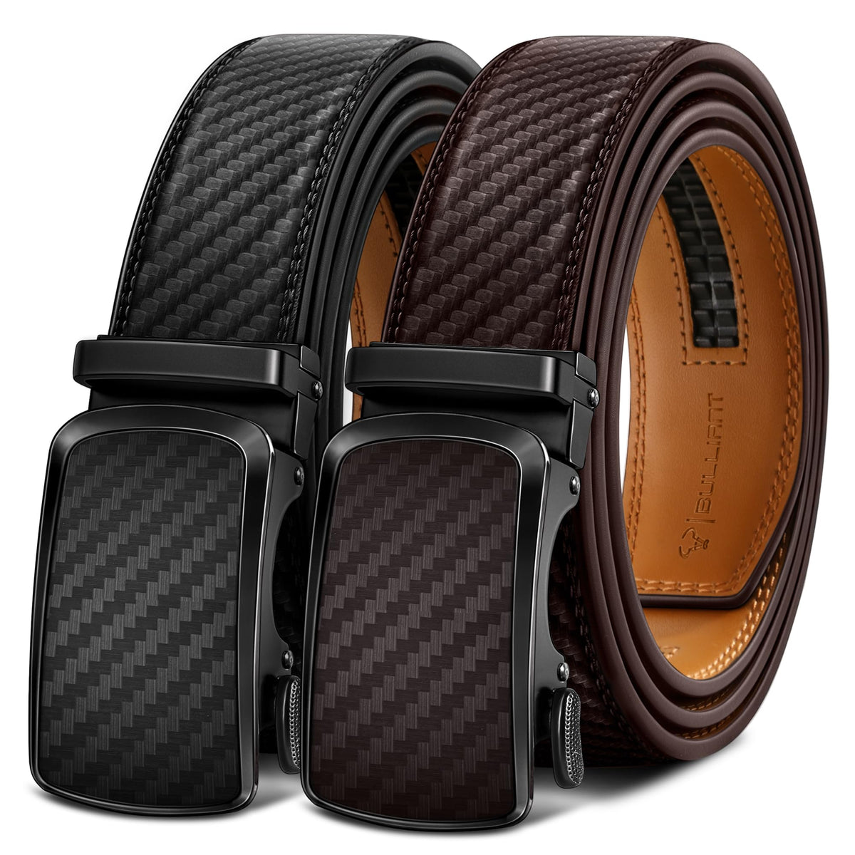 BULLIANT Men's Ratchet Leather Belt Trimmable 2Pack 1 3/8"-Gift Boxed
