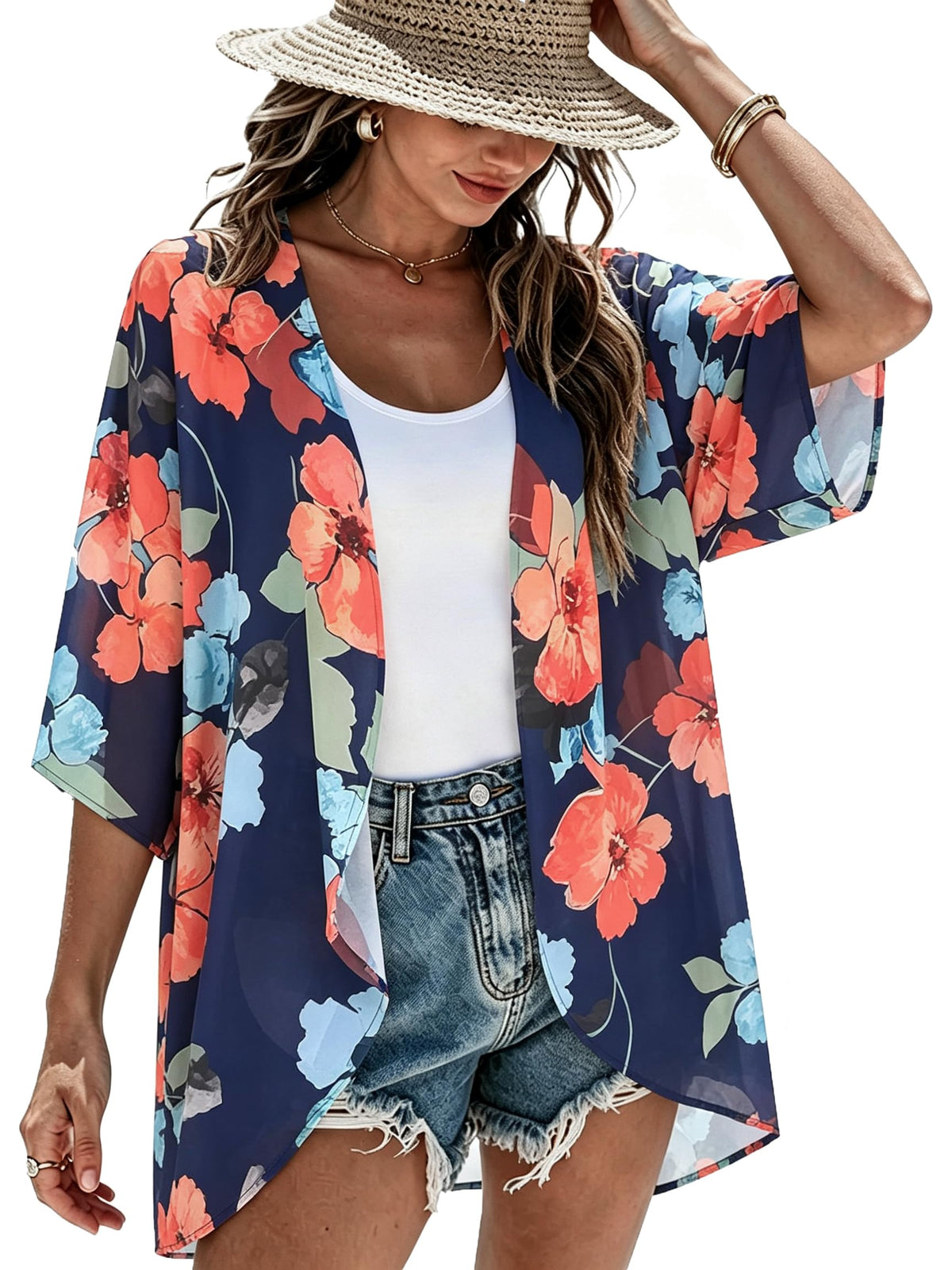 CHICGAL Womens Floral Kimono Cardigan Beach Cover Up Casual Summer Tops