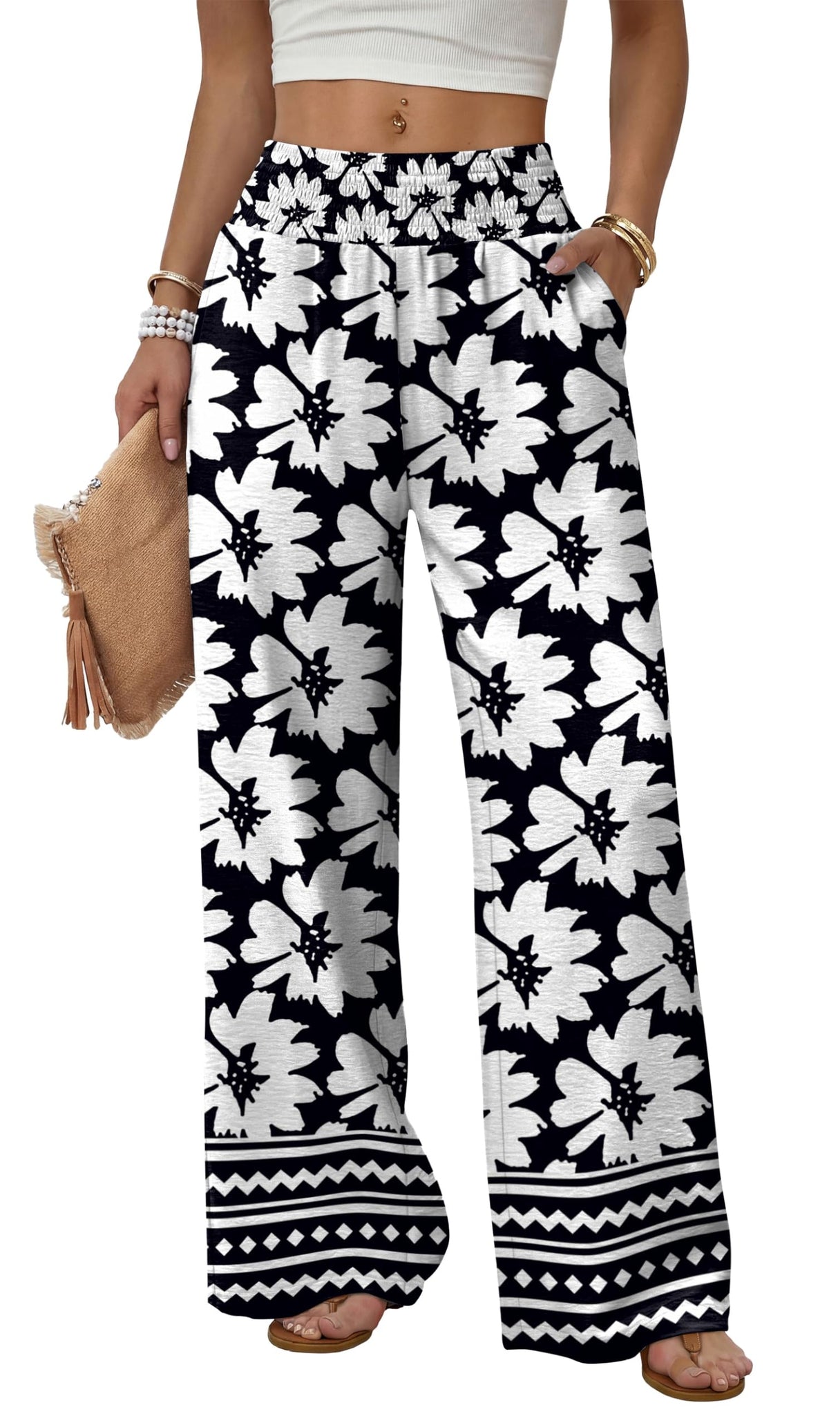 Sampeel Wide Leg Pants Woman High Waist Trousers with Pockets Casual Lounge