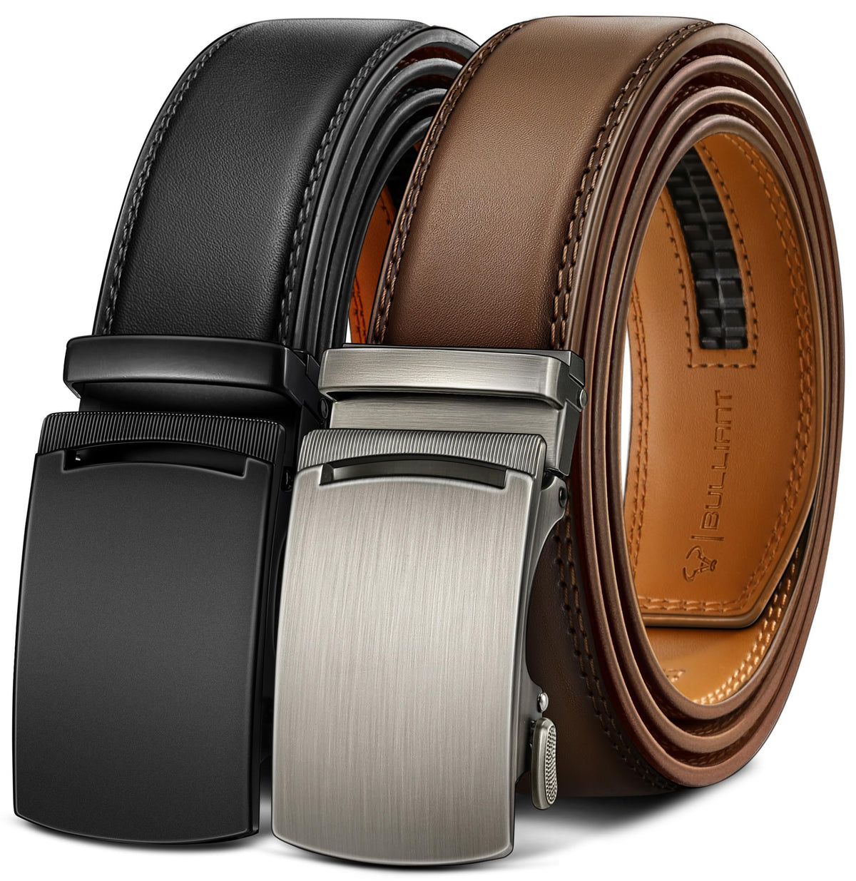 BULLIANT Men's Ratchet Leather Belt Trimmable 2Pack 1 3/8"-Gift Boxed
