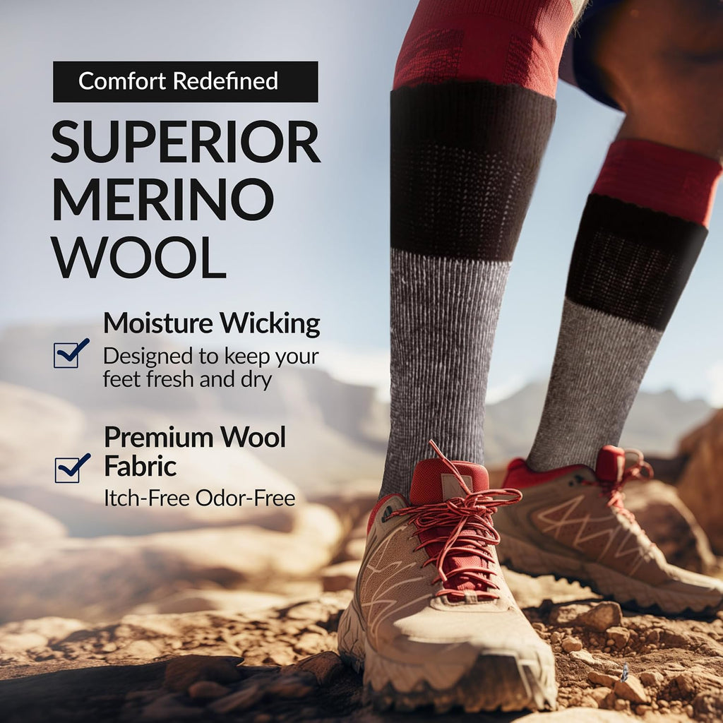 Alvada Mens Merino Wool Crew Socks Thermal and Warm Socks for Winter Work Hiking Running 3 Pairs
