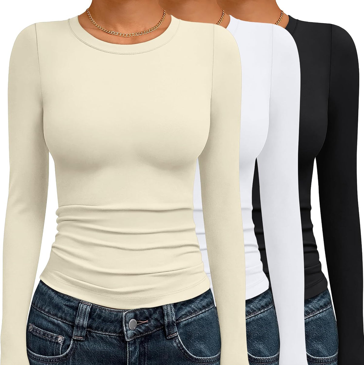 AUTOMET 3 Pack Womens Long Sleeve Basic Shirts Underscrub Compression Tops