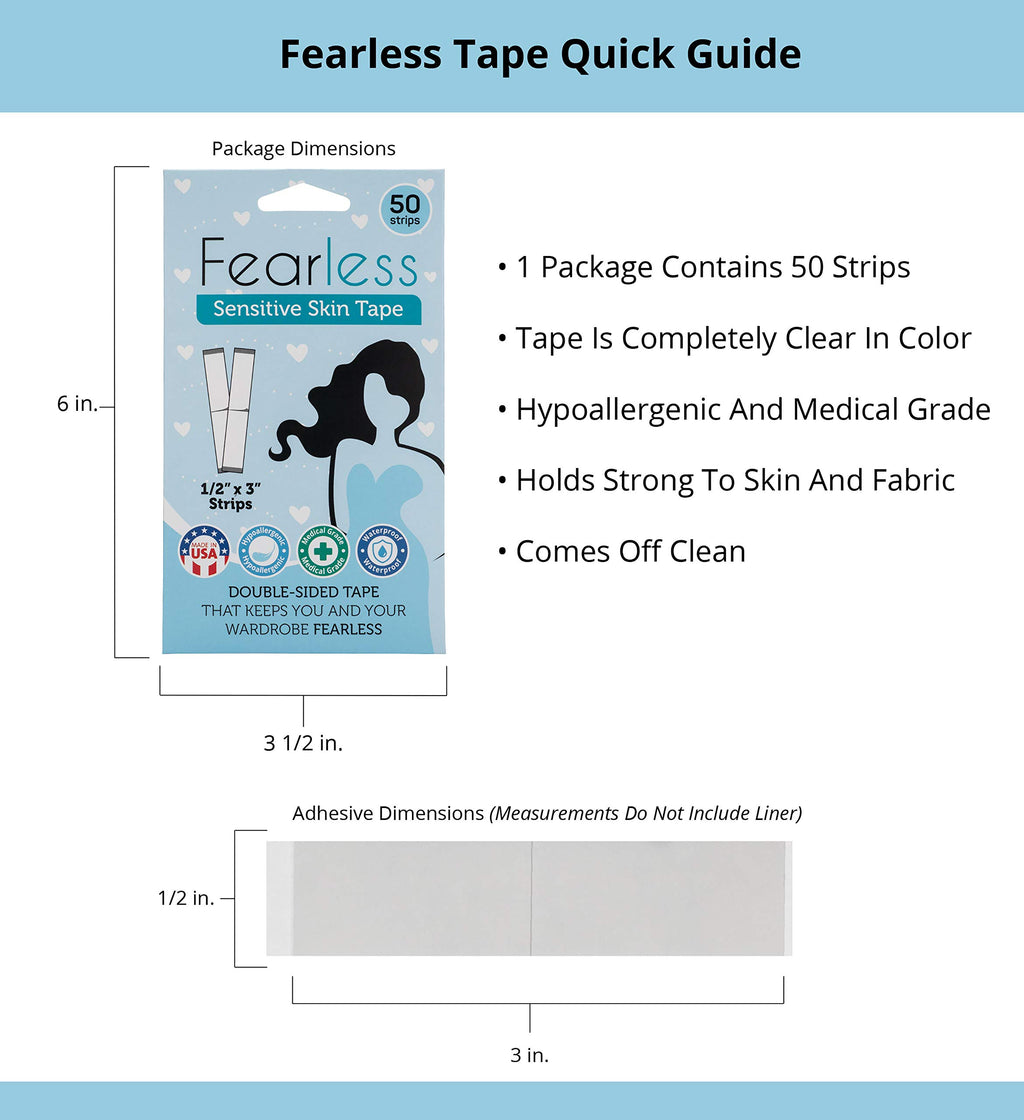 Fearless Tape Double Sided Fashion Tape, Delicate Fabrics, 50 Strips