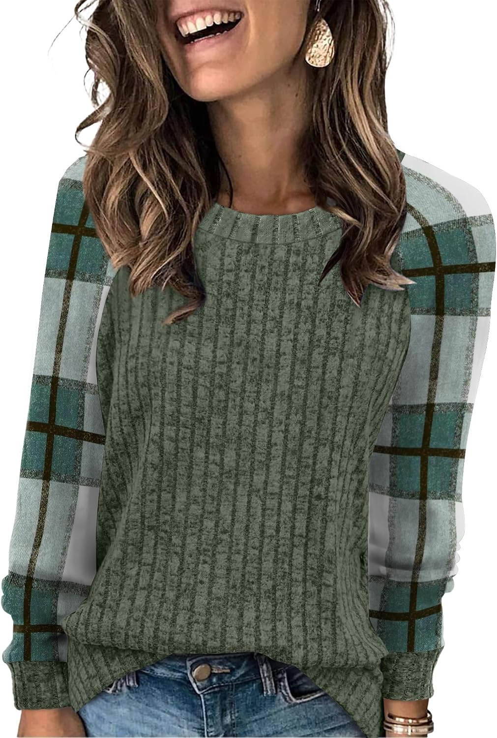 WIHOLL Long Sleeve Shirts for Women Lightweight Sweaters Fall Outfits 2026 Color Block Winter Clothing Dressy Casual Soft