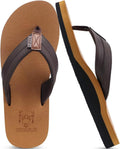 KuaiLu Mens Faux Leather Flip Flops with Comfortable Arch Support