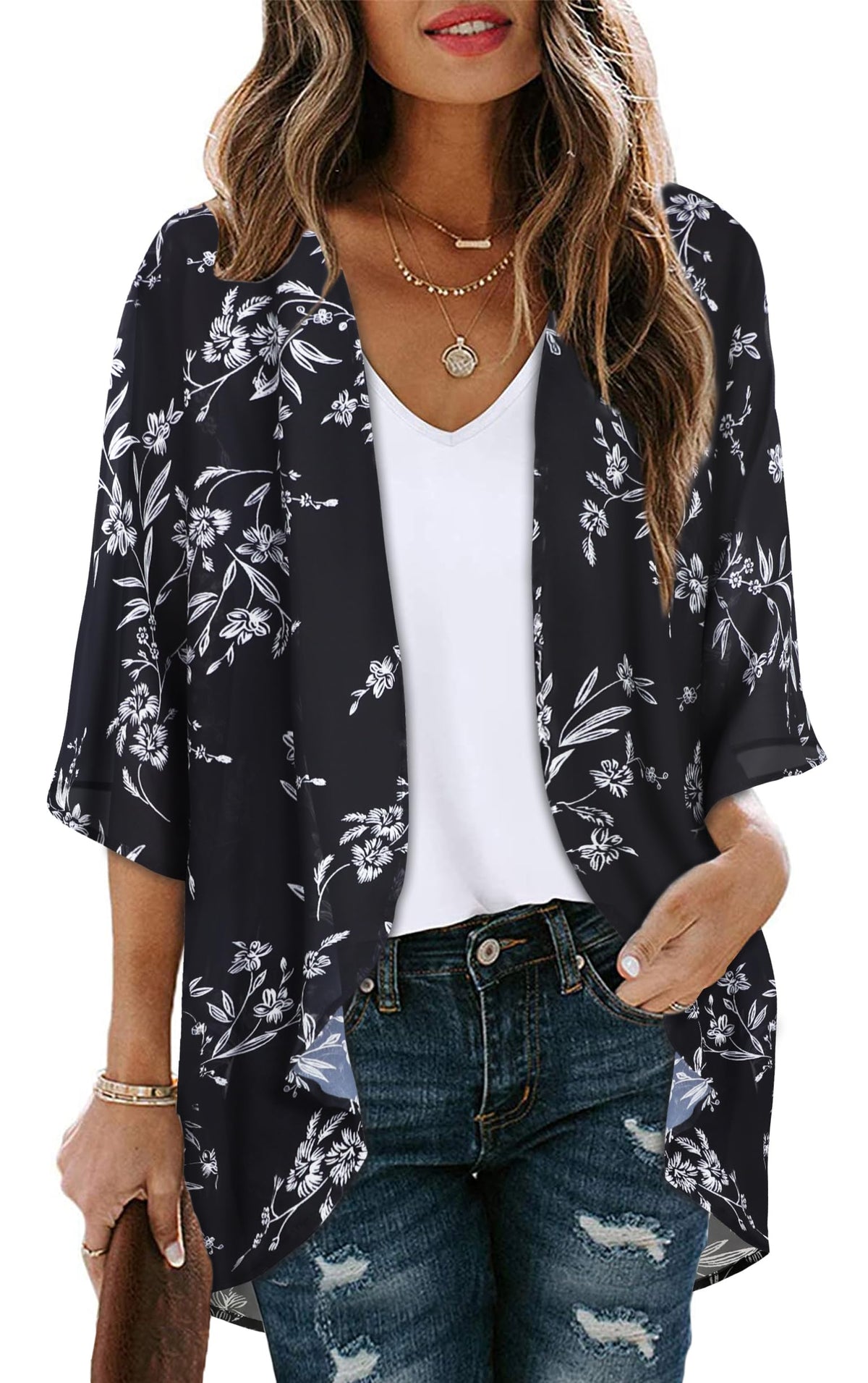 CHICGAL Womens Floral Kimono Cardigan Beach Cover Up Casual Summer Tops