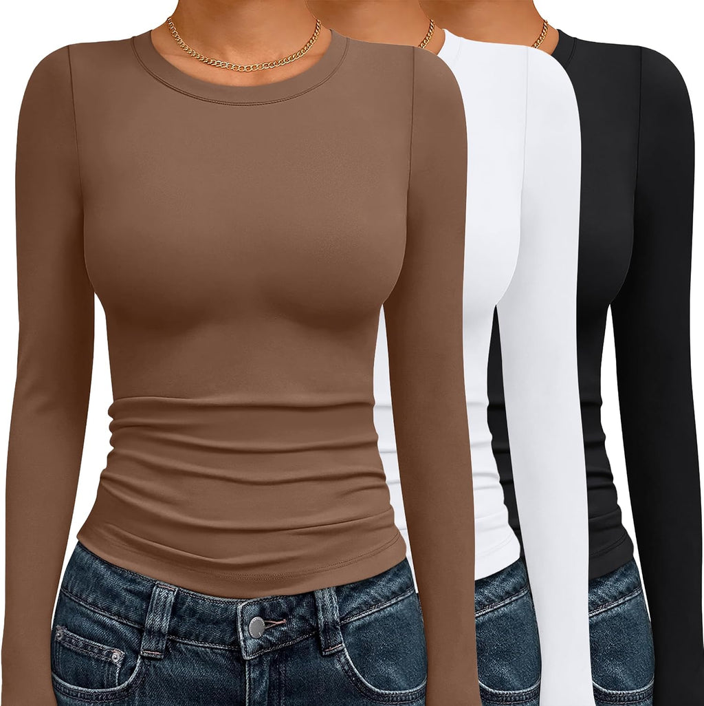 AUTOMET 3 Pack Womens Long Sleeve Basic Shirts Underscrub Compression Tops