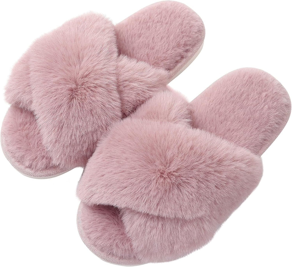 Evshine Memory Foam Fuzzy House Slippers for Women