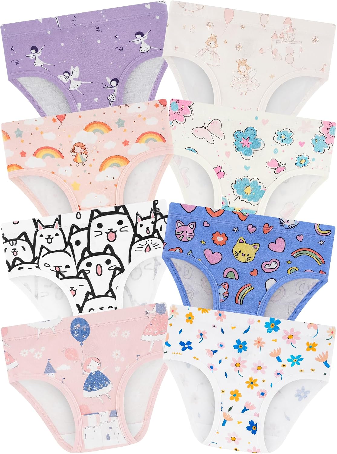 Girls Underwear, Soft Cotton Tagless Breathable Panties, 8-Pack, 18M-12Y
