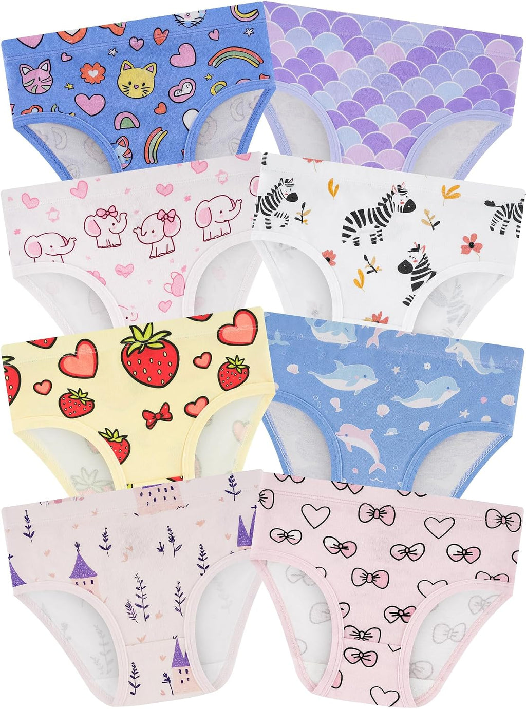 Girls Underwear, Soft Cotton Tagless Breathable Panties, 8-Pack, 18M-12Y