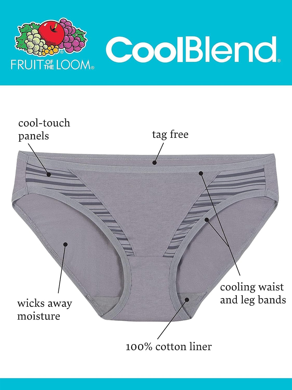Fruit of the Loom womens Breathable Underwear, Moisture Wicking Keeps You Cool & Comfortable, Available in Plus Size