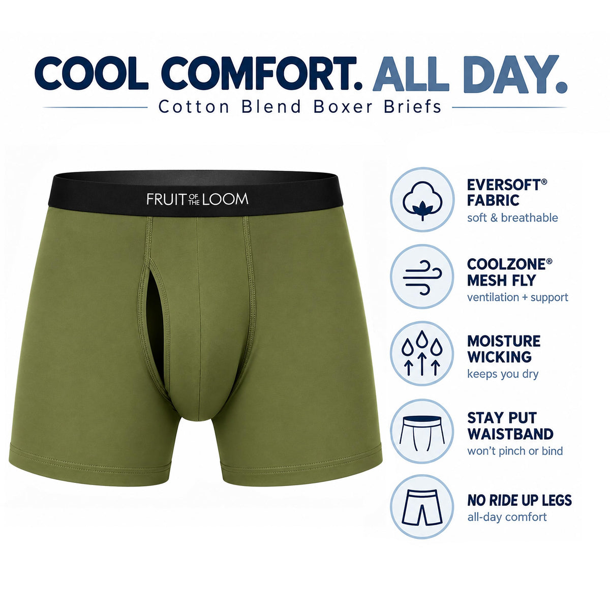 Fruit of the Loom Men's Coolzone Boxer Briefs, Moisture Wicking & Breathable