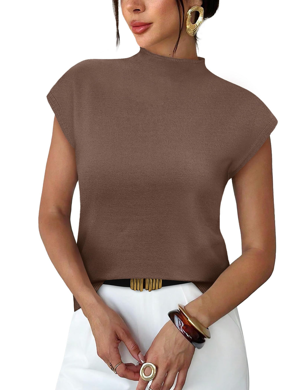 Sampeel Womens Short Sleeve Sweater Mock Neck Summer Top Dressy Casual Basic Knit Pullover Shirt