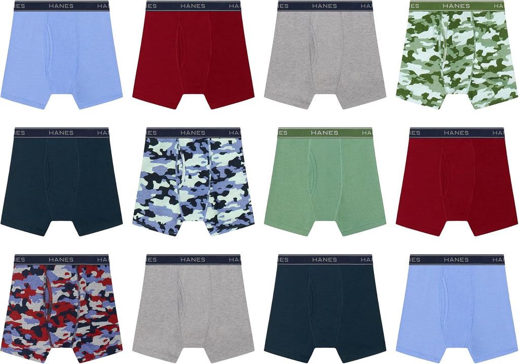 Hanes Boys' Boxer Briefs, Moisture-wicking Underwear for Boys & Toddlers, Assorted, 10 Or 12 Pack