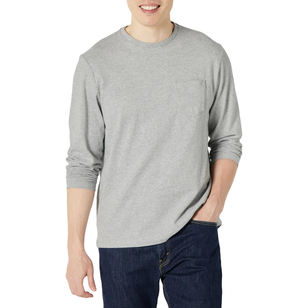 Amazon Essentials Men's Regular-Fit Crewneck Long-Sleeve T-Shirt, Casual Cotton Jersey