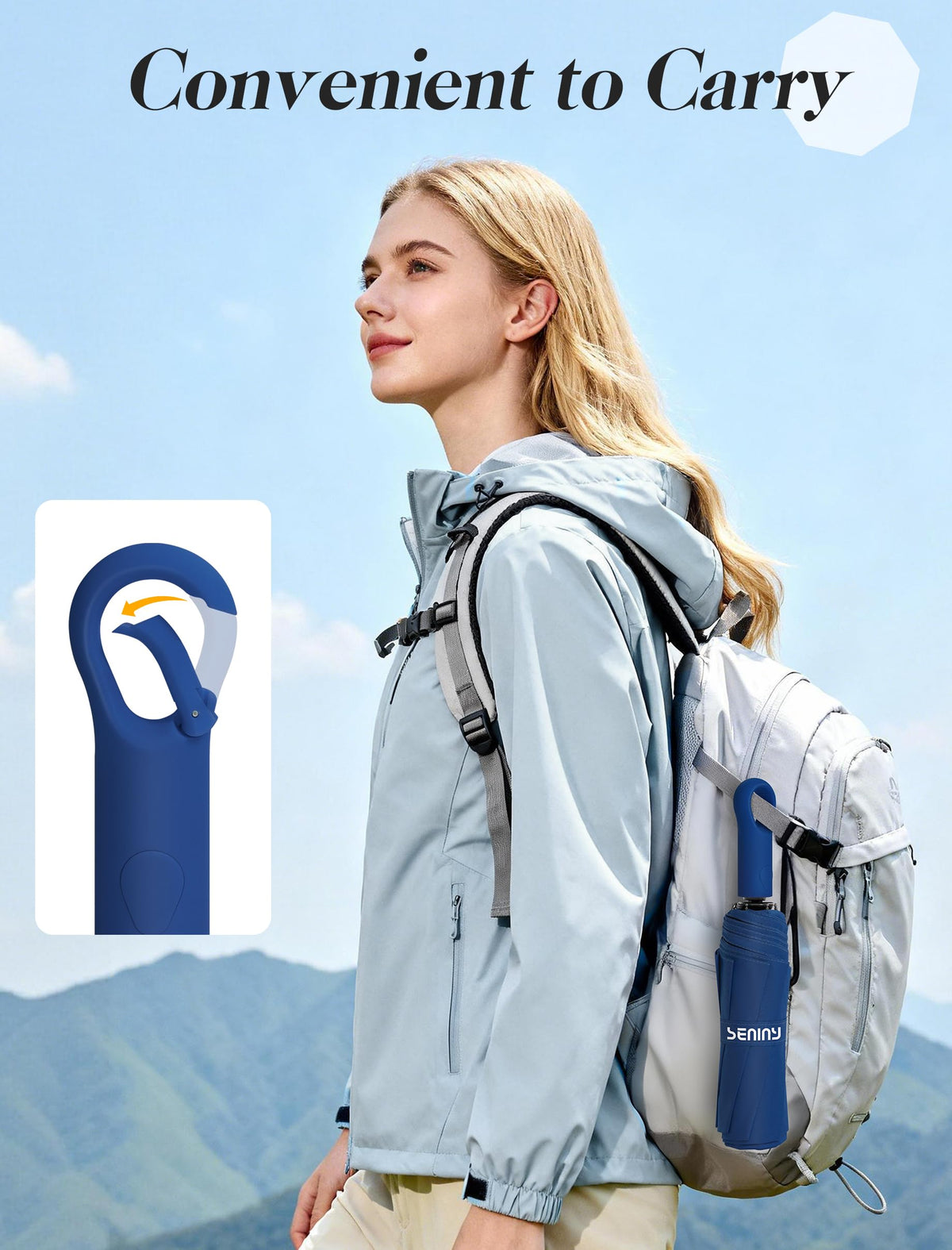 Seniny Mini Travel Umbrella with Case, Compact Pocket Size UV Sun & Rain