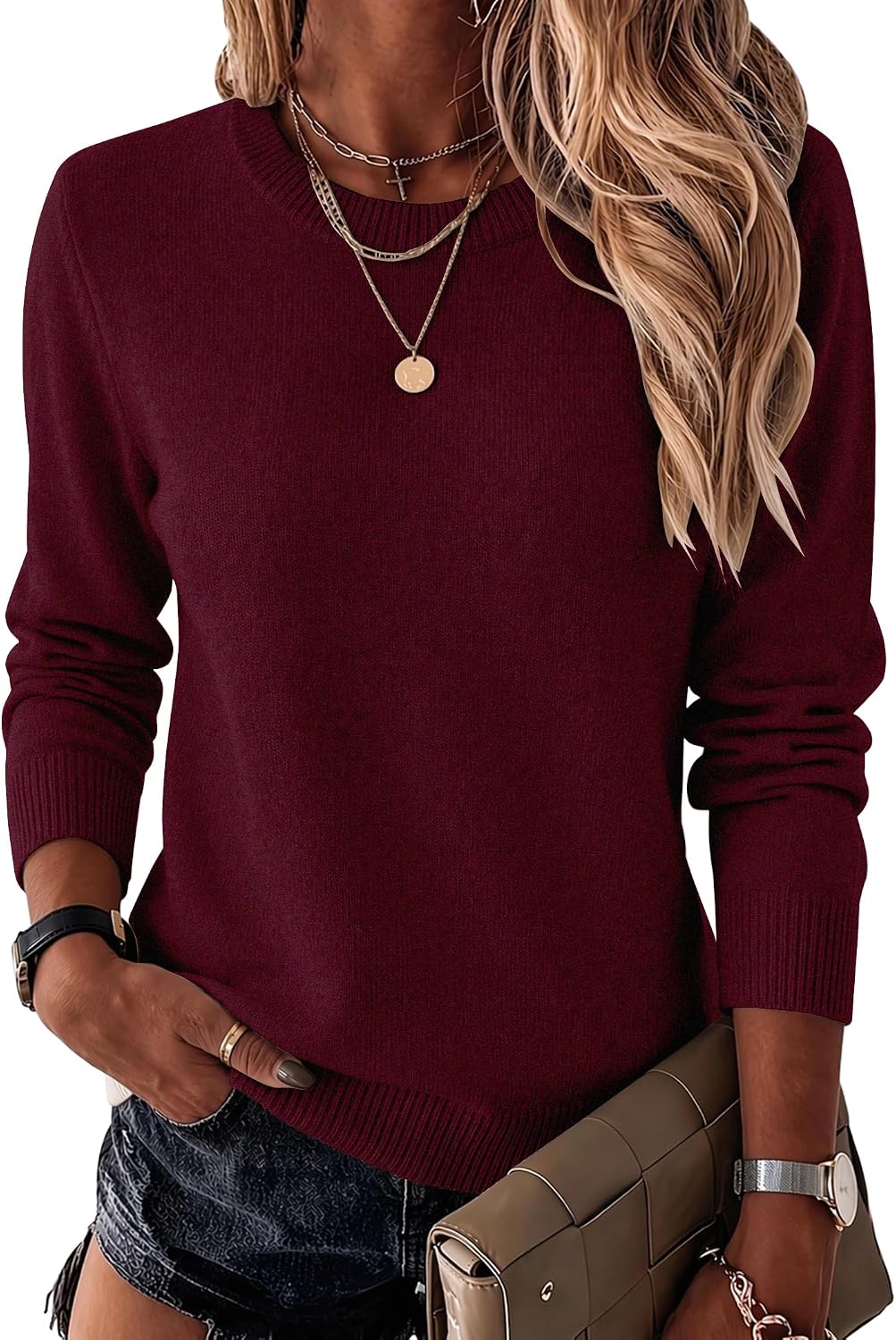 Zeagoo Womens Wool Blend Sweater Crewneck Long Sleeve Tops Fashion Clothing
