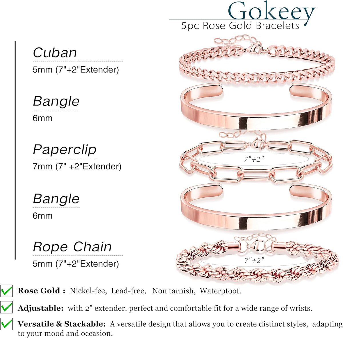 Gokeey Gold Bracelets Set for Women Non Tarnish, Waterproof 14K Gold Plated Sterling Silver Chunky Cuff Bracelet Stackable Gold Bangles Bracelet for Women Trendy Fashion Accessories Tie Knot Cuban Rope Paperclip Beaded Bracelet Stack Jewelry Mothers Day G