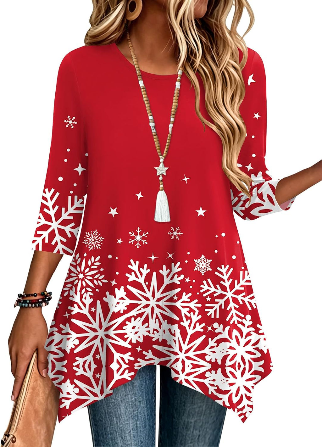 Zeagoo Womens Tops 3/4 Sleeve Loose Fit Dressy Tunics Plus Size Boho Shirts