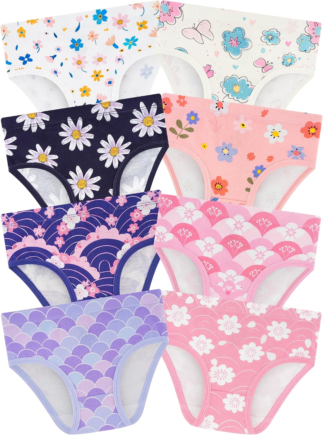 Girls Underwear, Soft Cotton Tagless Breathable Panties, 8-Pack, 18M-12Y