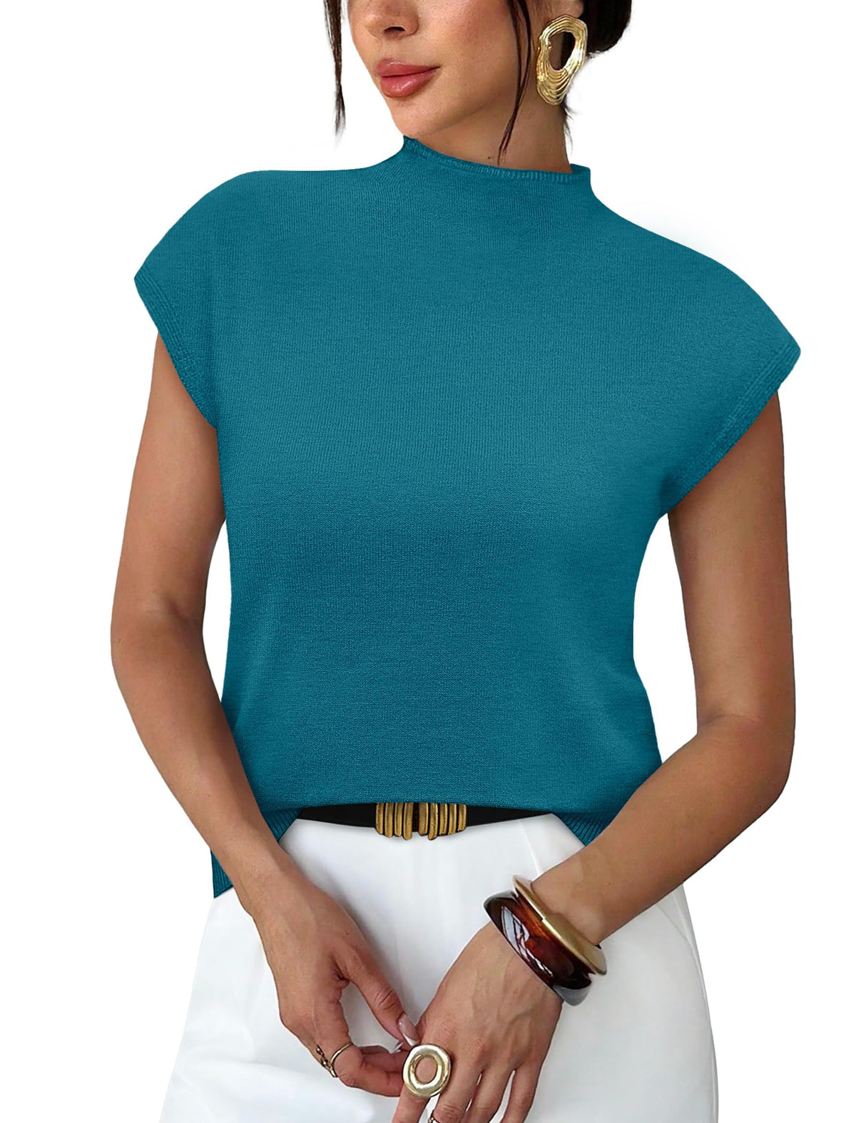 Sampeel Womens Short Sleeve Sweater Mock Neck Summer Top Dressy Casual Basic Knit Pullover Shirt