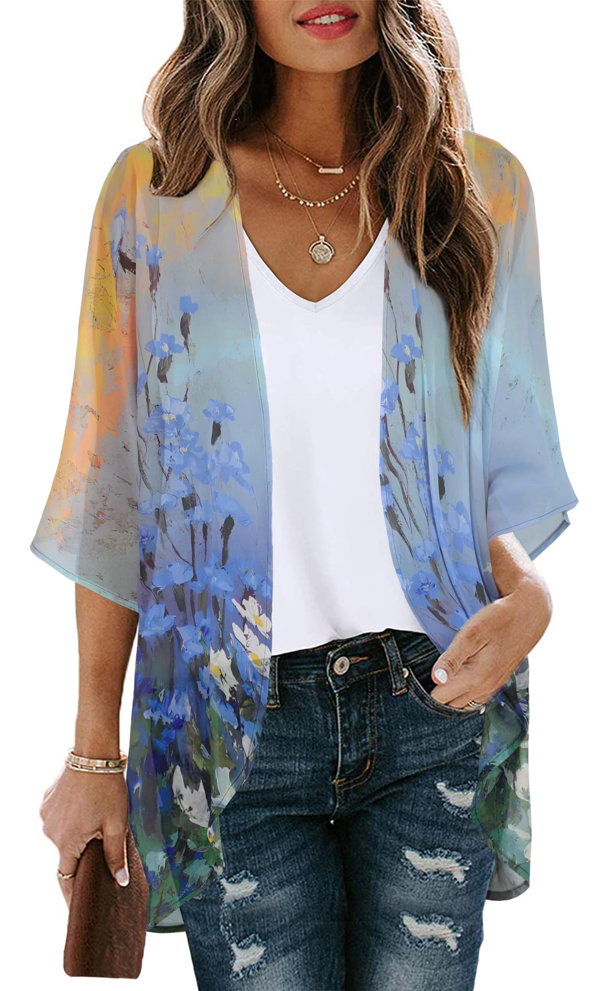 CHICGAL Womens Floral Kimono Cardigan Beach Cover Up Casual Summer Tops