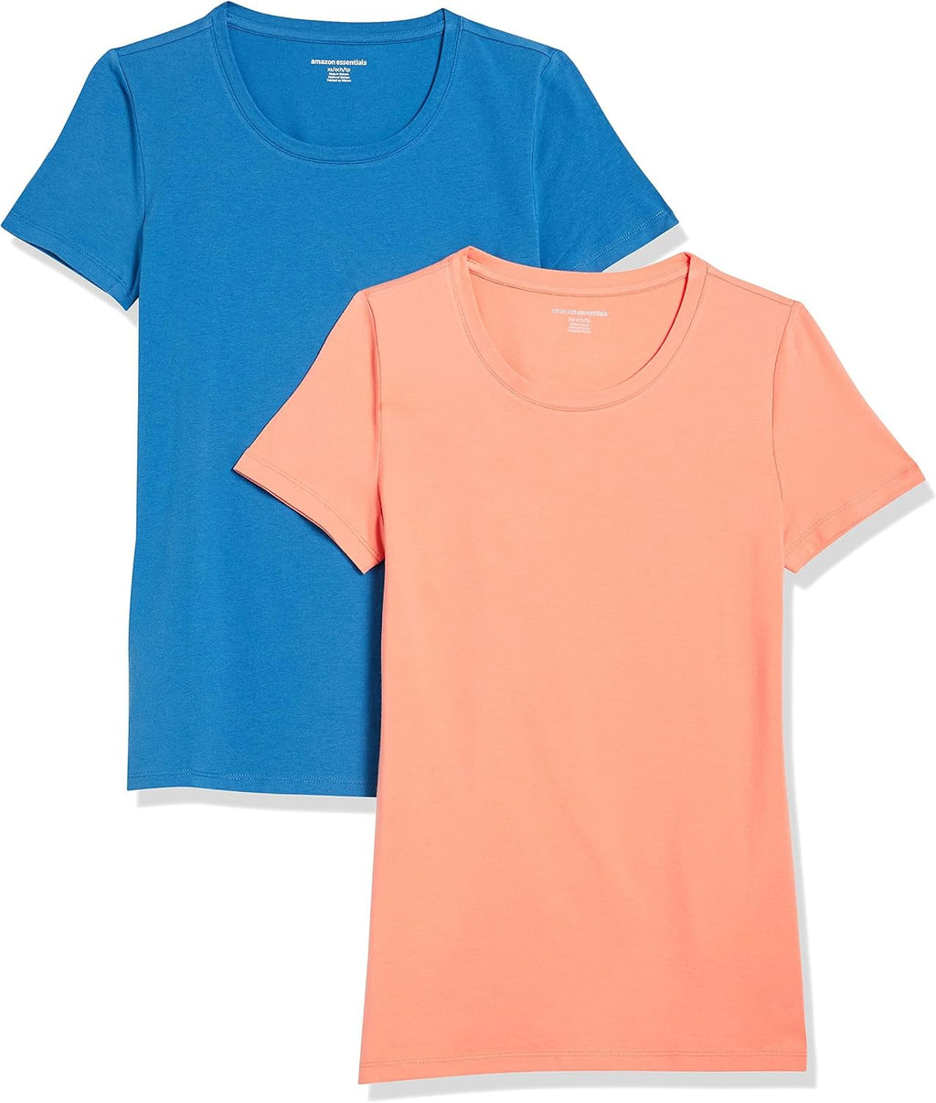 Amazon Essentials Women's Regular-Fit Short-Sleeve Crewneck T-Shirt, Cotton Modal Blend, Pack of 2