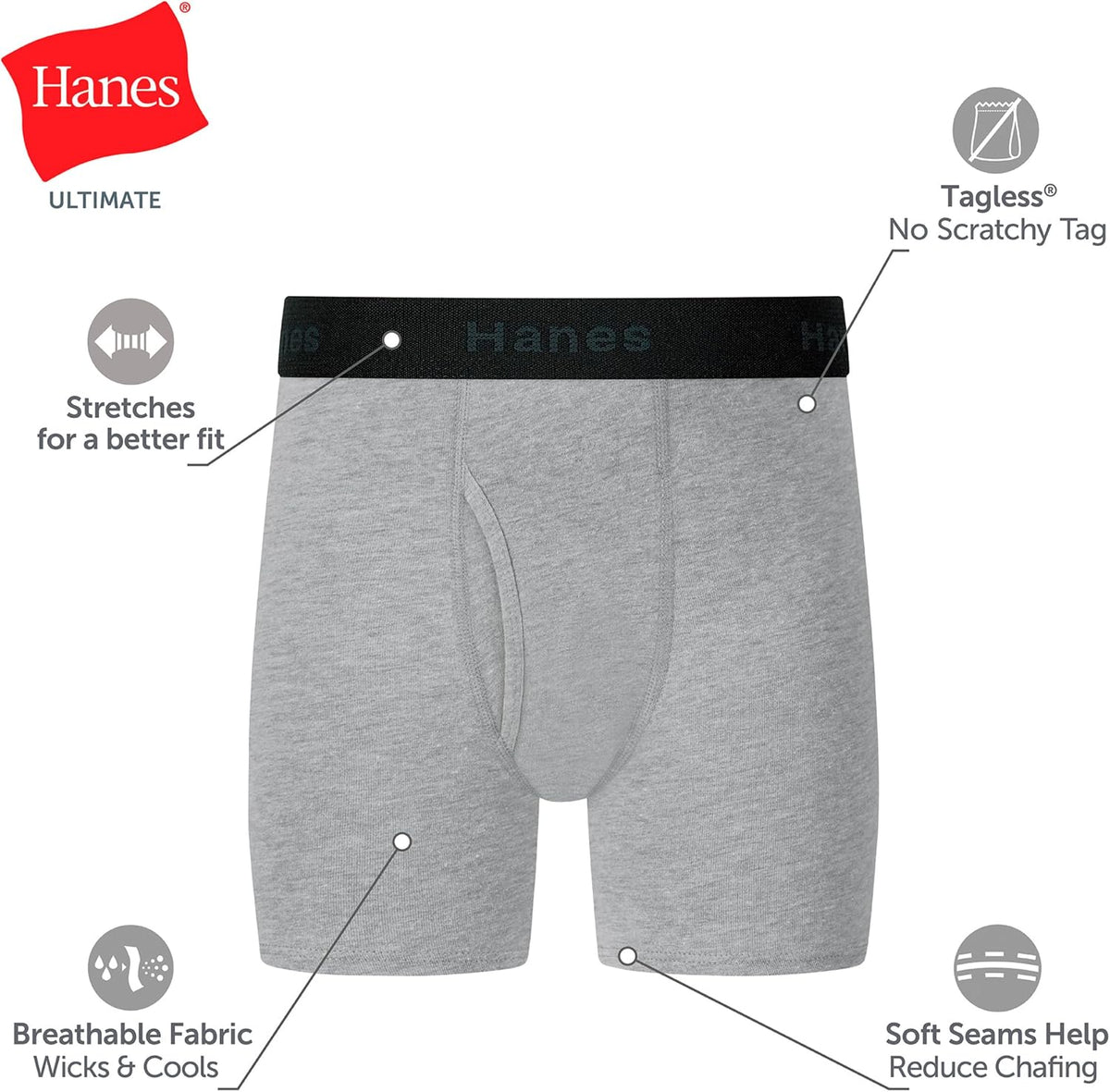 Hanes Boys' Boxer Briefs, Moisture-wicking Underwear for Boys & Toddlers, Assorted, 10 Or 12 Pack