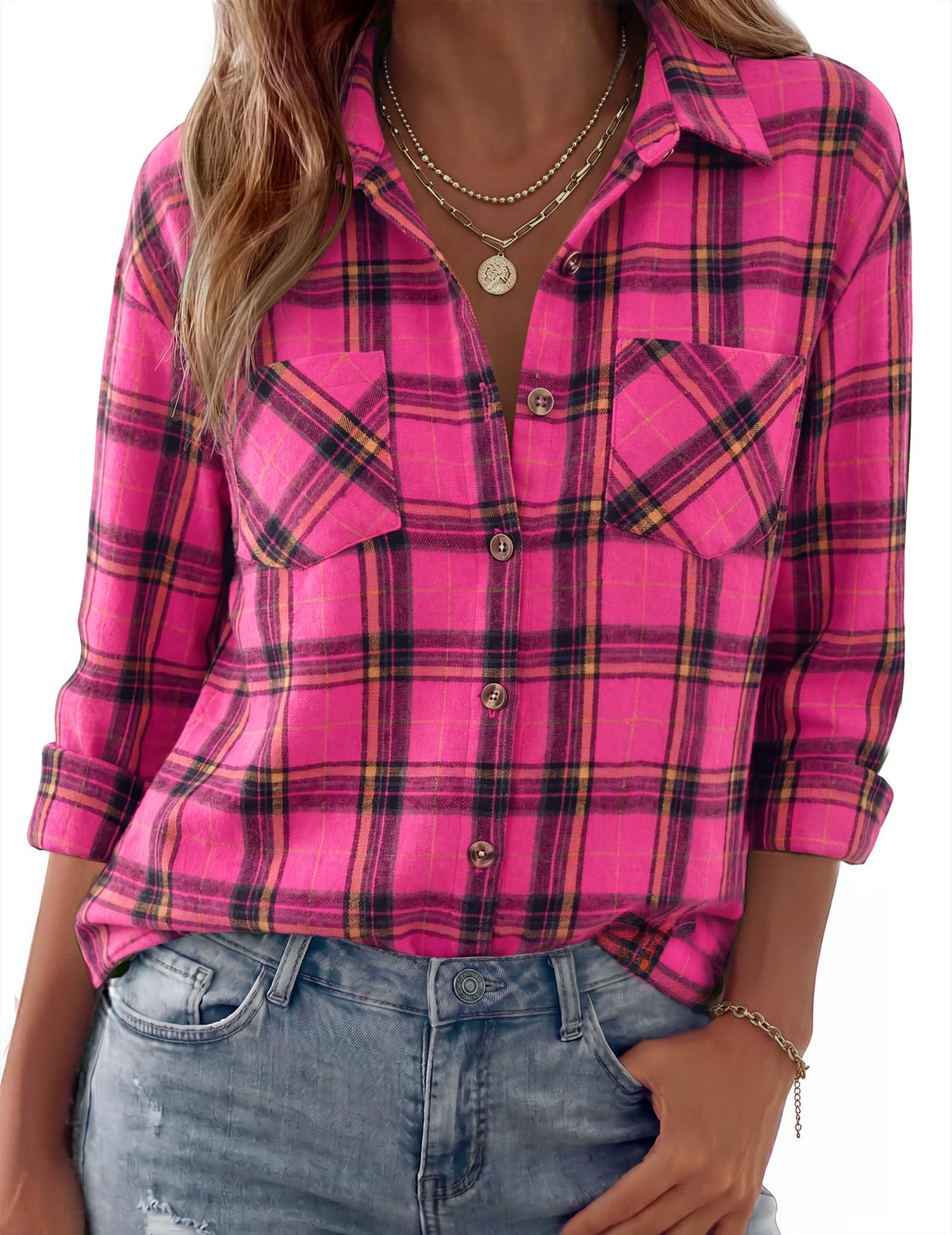 Zeagoo Womens Flannel Shirts Long Sleeve Button Down Casual Fall Plaid Top