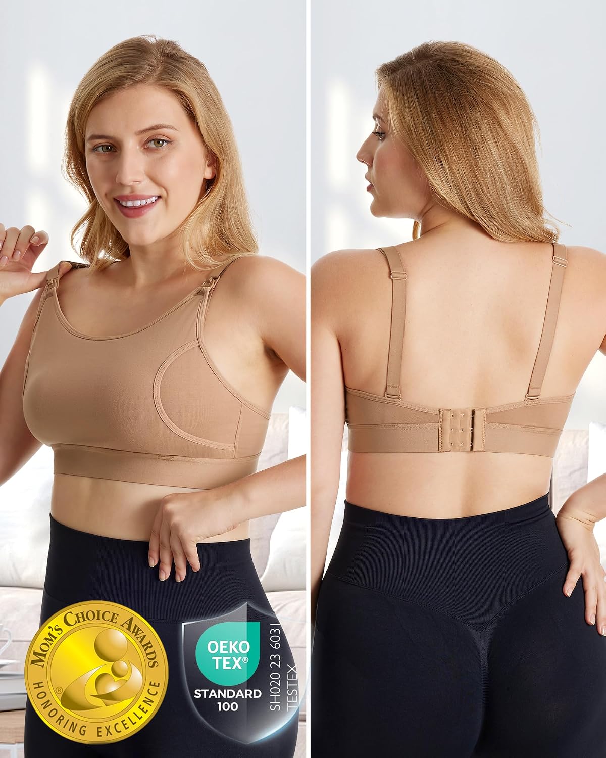 Momcozy Hands Free Pumping & Nursing Bra, Adjustable Cotton Breast Pump Bra
