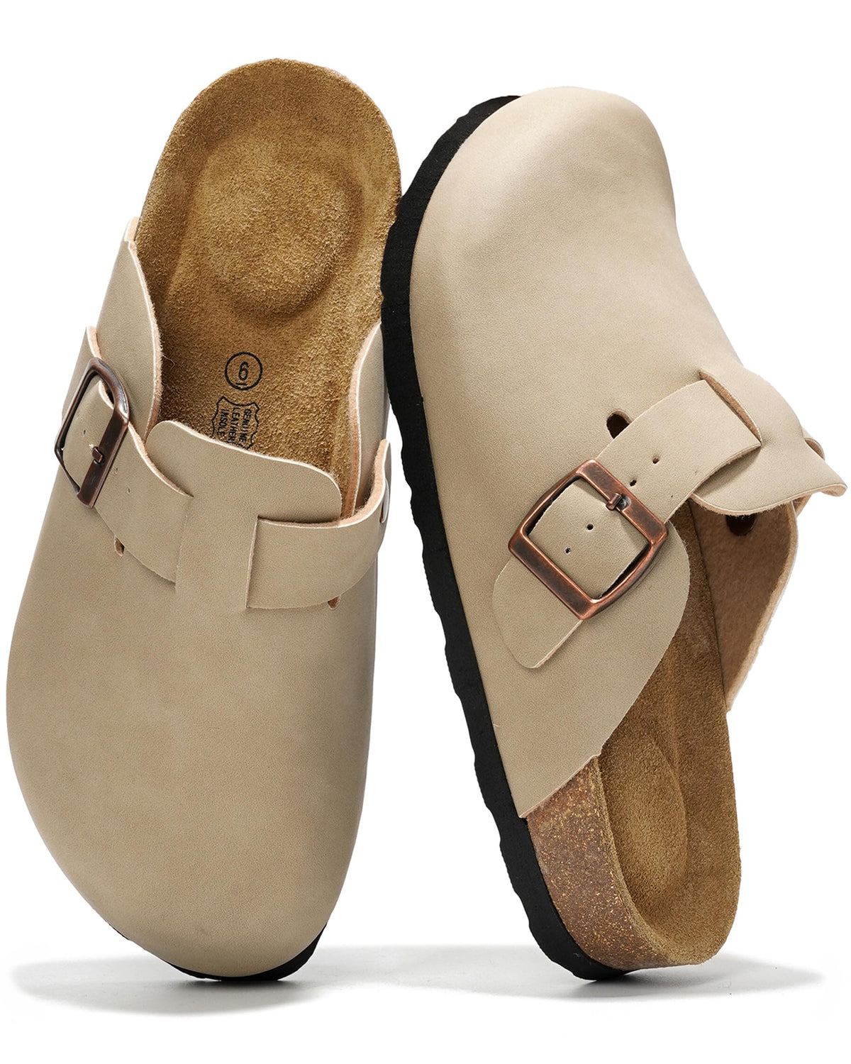 Project Cloud 100% Genuine Leather Womens Cork Footbed Clogs for Women