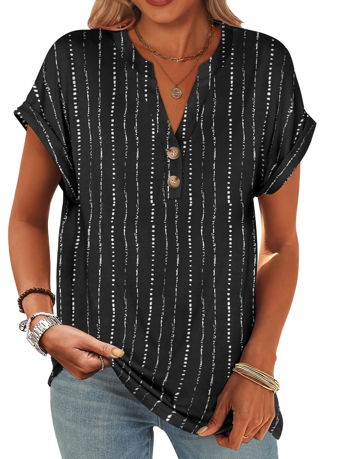 ANRABESS Womens Short Sleeve Henley Tops Summer Shirts Dressy Casual Blouse