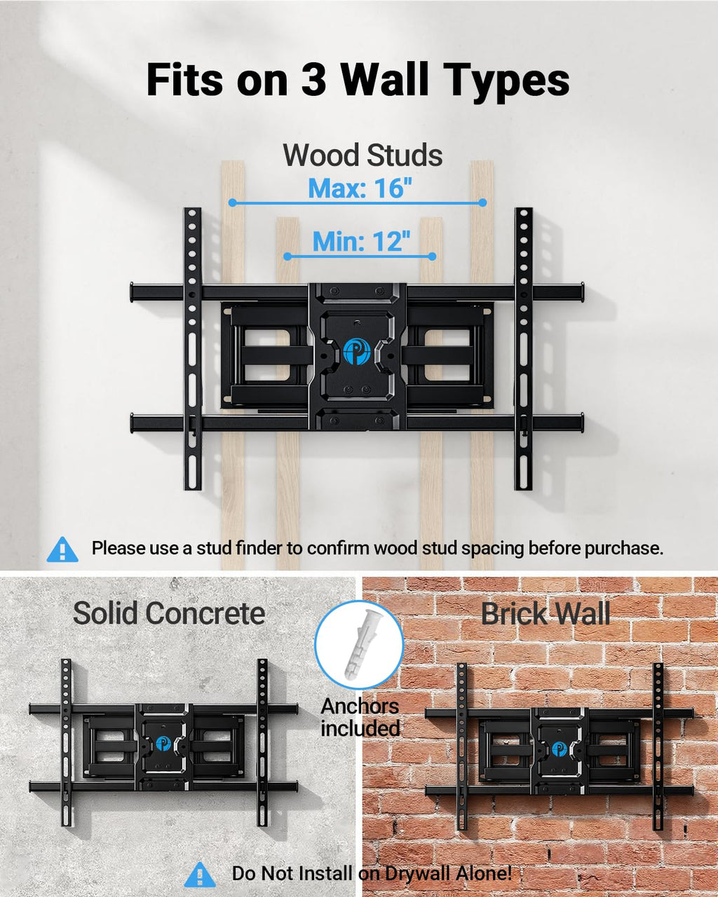 Pipishell TV Wall Mount for 26-74 inch LED LCD OLED 4K TVs up to 99lbs, Full Motion TV Mount Bracket Articulating Swivel Extension Tilting Leveling Max VESA 400x400mm, Fits 12/16 Inch Wood Studs