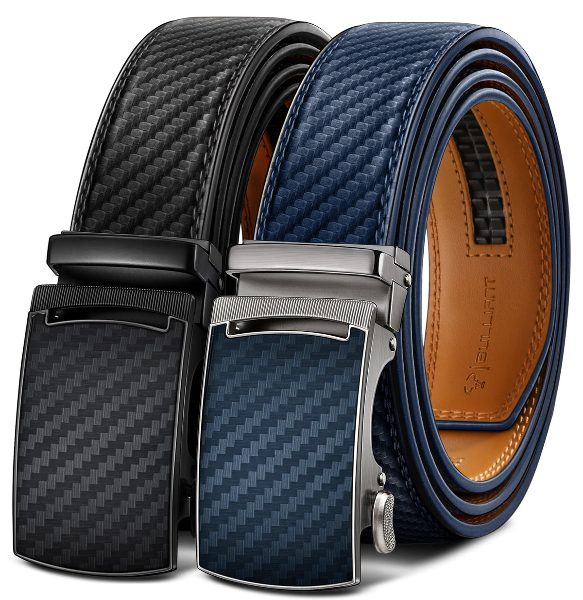 BULLIANT Men's Ratchet Leather Belt Trimmable 2Pack 1 3/8"-Gift Boxed