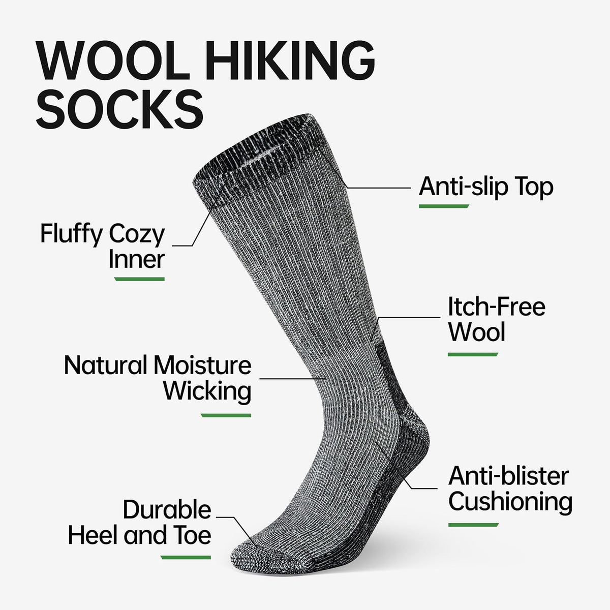 Alvada Mens Merino Wool Crew Socks Thermal and Warm Socks for Winter Work Hiking Running 3 Pairs