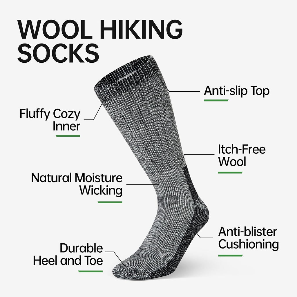 Alvada Mens Merino Wool Crew Socks Thermal and Warm Socks for Winter Work Hiking Running 3 Pairs