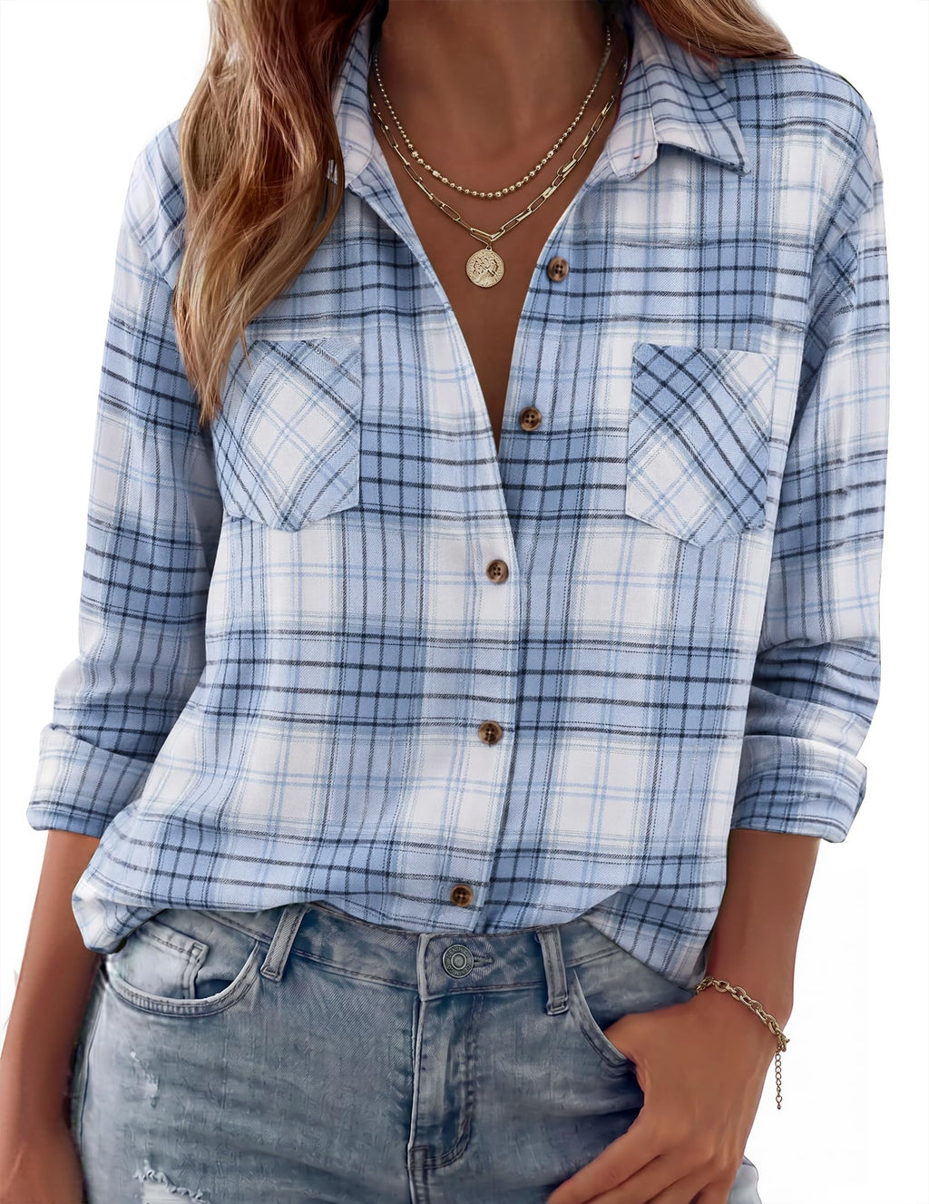 Zeagoo Womens Flannel Shirts Long Sleeve Button Down Casual Fall Plaid Top