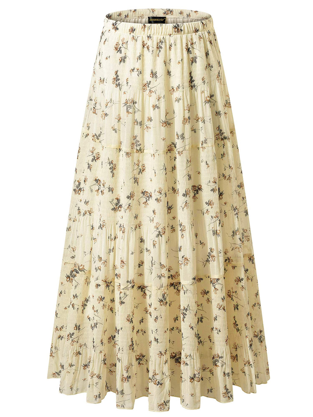 NASHALYLY Women's Chiffon Elastic High Waist Pleated A-Line Maxi Skirts