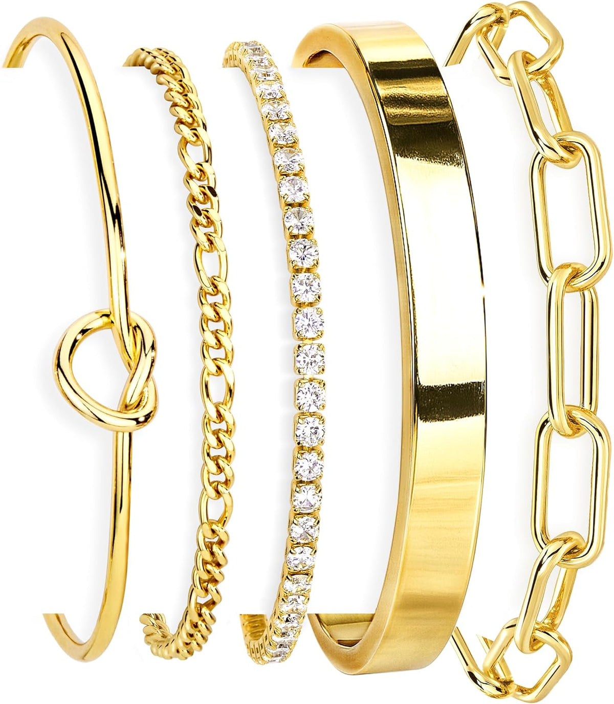 Gokeey Gold Bracelets Set for Women Non Tarnish, Waterproof 14K Gold Plated Sterling Silver Chunky Cuff Bracelet Stackable Gold Bangles Bracelet for Women Trendy Fashion Accessories Tie Knot Cuban Rope Paperclip Beaded Bracelet Stack Jewelry Mothers Day G