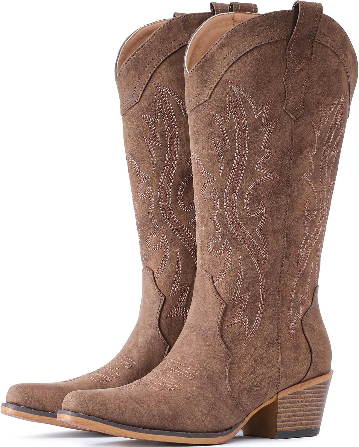 IUV Cowboy Boots For Women Western Cowgirl Boots Mid Calf Snip Toe