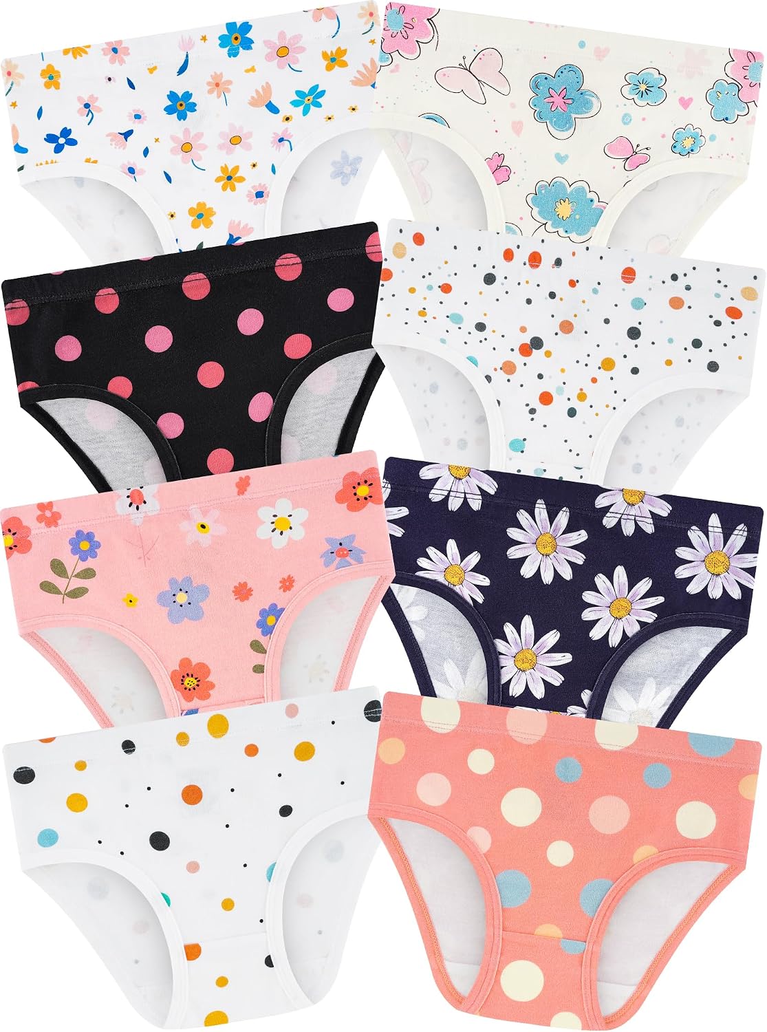 Girls Underwear, Soft Cotton Tagless Breathable Panties, 8-Pack, 18M-12Y