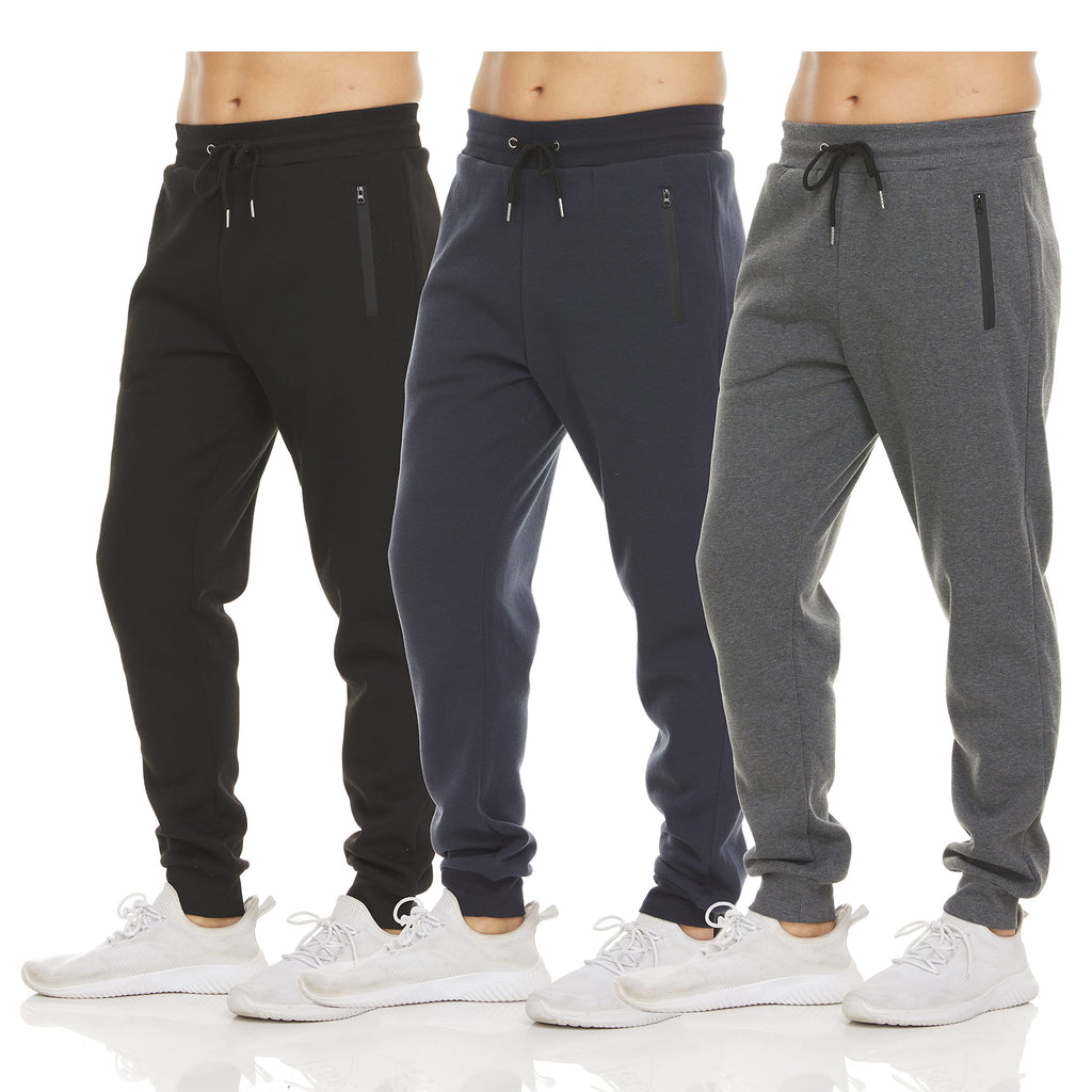 PURE CHAMP Sweatpants for Men 3 Pack Fleece Athletic Workout Joggers Mens Sweatpants with Zipper Pockets Size S-3XL
