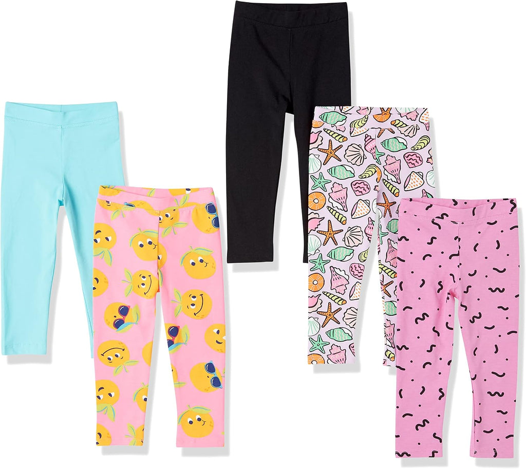 Amazon Essentials Girls' Cotton Stretch Leggings, Multipacks